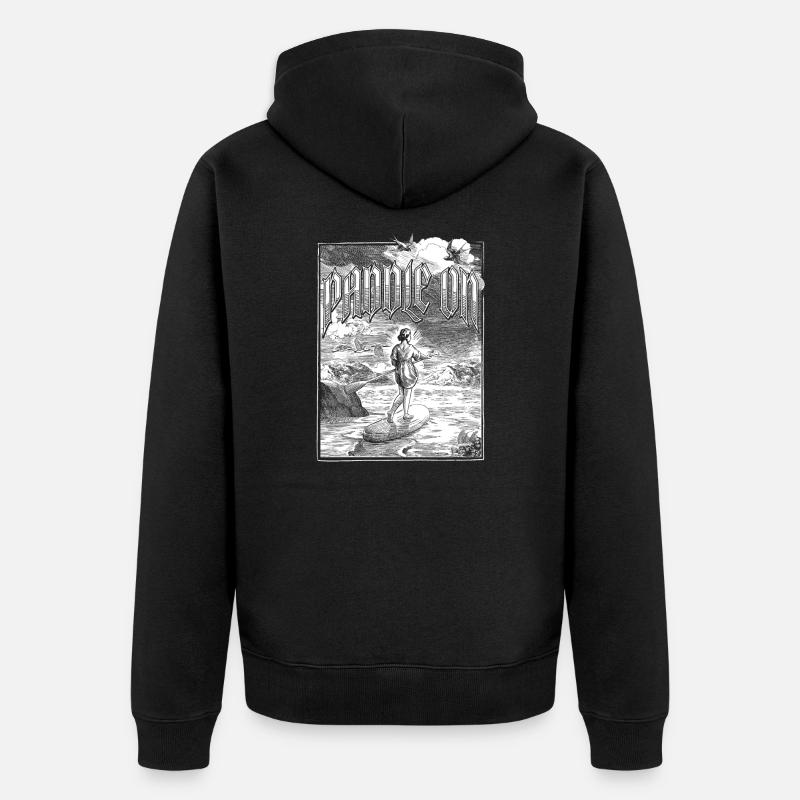 Paddle Board Paddling Zeichnung - Unisex Premium Bio Zip Hoodie - Schwarz