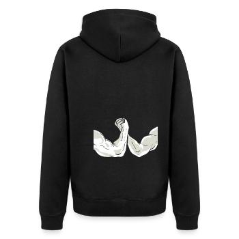 Arm Wrestling -Wettbewerb Fitnesstrainer - Unisex Premium Bio Zip Hoodie - Schwarz - Hinten - Nico (187cm)