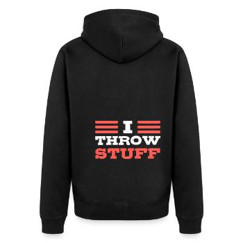 I Throw Stuff Speerwerfer - Unisex Premium Bio Zip Hoodie - Schwarz - Hinten - Nico (187cm)