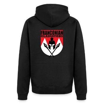 Frankonian Gladiators - Unisex Premium Bio Zip Hoodie - Schwarz - Hinten - Nico (187cm)