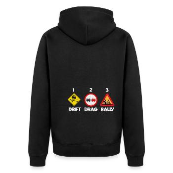 Autorennen Herumtreiber - Unisex Premium Bio Zip Hoodie - Schwarz - Hinten - Nico (187cm)