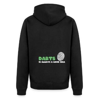 Lustiger Dartspieler Dartmeister - Unisex Premium Bio Zip Hoodie - Schwarz - Hinten - Nico (187cm)