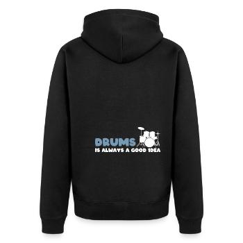 Lustiger Schlagzeuger Drummer - Unisex Premium Bio Zip Hoodie - Schwarz - Hinten - Nico (187cm)