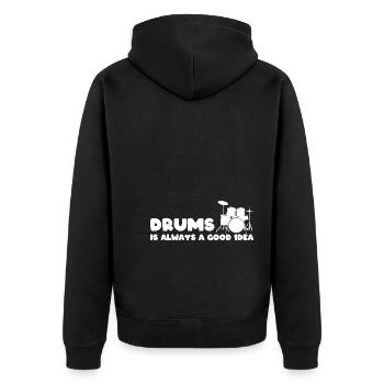 Lustiger Schlagzeuger Drummer - Unisex Premium Bio Zip Hoodie - Schwarz - Hinten - Nico (187cm)