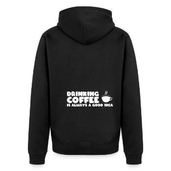 Kaffeeliebhaber Barista - Unisex Premium Bio Zip Hoodie - Schwarz - Hinten - Nico (187cm)
