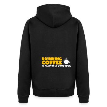 Kaffeeliebhaber Barista - Unisex Premium Bio Zip Hoodie - Schwarz - Hinten - Nico (187cm)