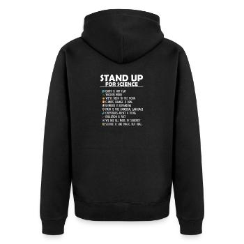 Steh auf für Wissenschaftsmagie, aber echten Erdmond - Unisex Premium Bio Zip Hoodie - Schwarz - Hinten - Nico (187cm)