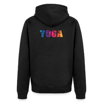 Texte de yoga coloré - Veste à capuche bio Premium Unisexe - noir - Dos - Nico (187cm)
