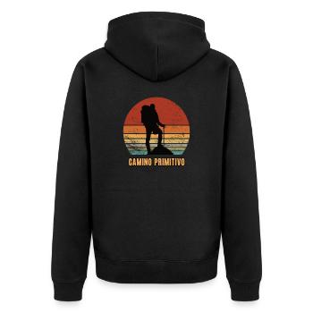 Camino Primitivo Jakobsweg Santiago de Compostela - Unisex Premium Bio Zip Hoodie - Schwarz - Hinten - Nico (187cm)