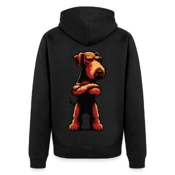 Airedale Terrier Airedales Airedaleliebhaber - Unisex Premium Bio Zip Hoodie - Schwarz - Hinten - Nico (187cm)