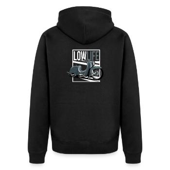 low life moped - Unisex Premium Bio Zip Hoodie - Schwarz - Hinten - Nico (187cm)