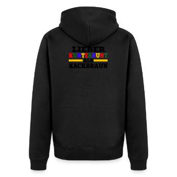 Lieber Kunterbunt Als Kackbraun Gegen Rechts - Unisex Premium Bio Zip Hoodie - Schwarz - Hinten - Nico (187cm)
