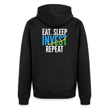 Investment Investor I Trading Eat Sleep Invest - Unisex Premium Organic Zip Hoodie - black - Back - Nico (187cm)