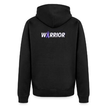 Krieger lila Band Hoden krebs Bewusstsein - Unisex Premium Bio Zip Hoodie - Schwarz - Hinten - Nico (187cm)