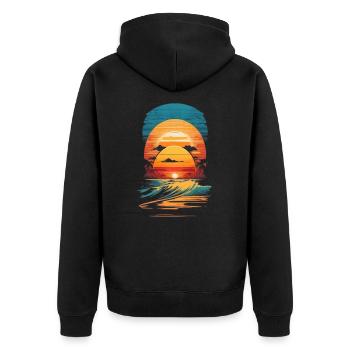 retro sunset waves - Veste à capuche bio Premium Unisexe - noir - Dos - Nico (187cm)