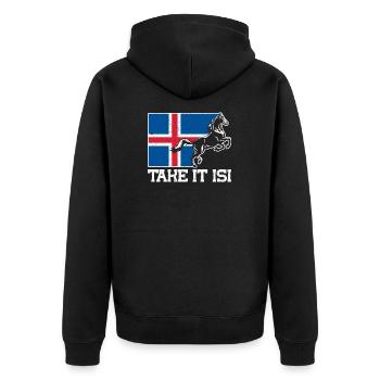 Islandpferde Take it Isi Islandflagge Geschenk - Unisex Premium Bio Zip Hoodie - Schwarz - Hinten - Nico (187cm)