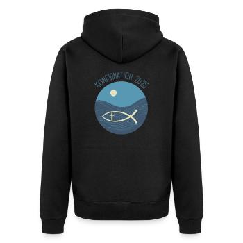 Konfirmation Fisch Christen Symbol Kirche Glaube - Unisex Premium Bio Zip Hoodie - Schwarz - Hinten - Nico (187cm)