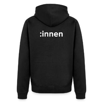 :innen Pro Gendern Statement zur Gender-Debatte - Unisex Premium Bio Zip Hoodie - Schwarz - Hinten - Nico (187cm)