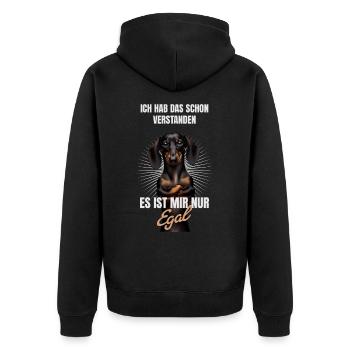 Schon verstanden, es ist mir nur egal Dackel - Unisex Premium Bio Zip Hoodie - Schwarz - Hinten - Nico (187cm)