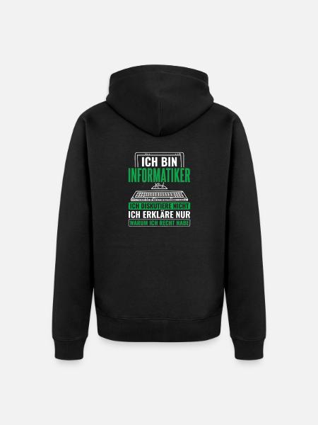 Informatik Informatiker Programmierer - Unisex Premium Bio Zip Hoodie - Schwarz
