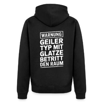 Glatzenträger Haarausfall , Lustiges Glatzen - Unisex Premium Bio Zip Hoodie - Schwarz - Hinten - Nico (187cm)