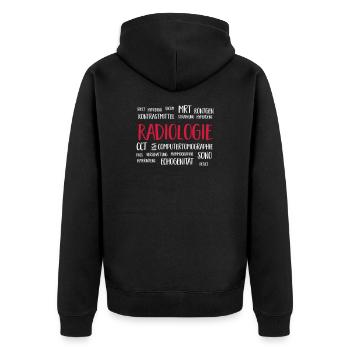 radiologiecloudw - Unisex Premium Bio Zip Hoodie - Schwarz - Hinten - Nico (187cm)