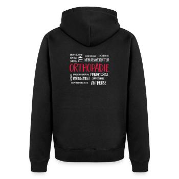 orthopädie cloud - Unisex Premium Bio Zip Hoodie - Schwarz - Hinten - Nico (187cm)