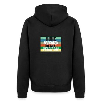 Ruhe bewahren die MFA regelt das - Unisex Premium Bio Zip Hoodie - Schwarz - Hinten - Nico (187cm)