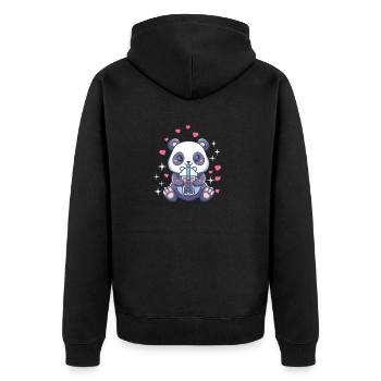Kawaii Panda Baby Bär Boba Tee Blase Tee Mädchen - Unisex Premium Bio Zip Hoodie - Schwarz - Hinten - Nico (187cm)