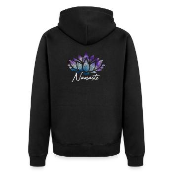 Namaste Lotusblüte bunt Muster Pattern - Unisex Premium Bio Zip Hoodie - Schwarz - Hinten - Nico (187cm)