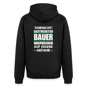 Gestresster Bauer nicht ansprechen! - Unisex Premium Bio Zip Hoodie - Schwarz - Hinten - Nico (187cm)