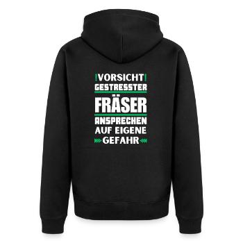 Ne vous adressez pas aux coupeurs stressés ! - Veste à capuche bio Premium Unisexe - noir - Dos - Nico (187cm)