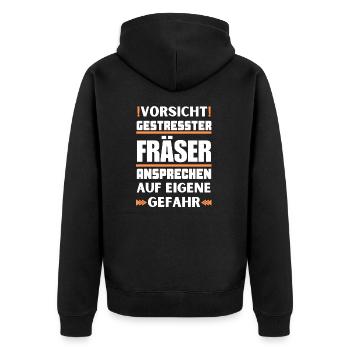 Ne vous adressez pas aux coupeurs stressés ! - Veste à capuche bio Premium Unisexe - noir - Dos - Nico (187cm)