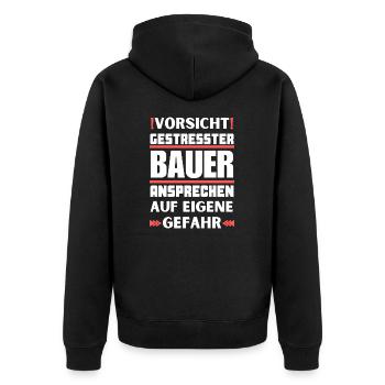Gestresster Bauer nicht ansprechen! - Unisex Premium Bio Zip Hoodie - Schwarz - Hinten - Nico (187cm)