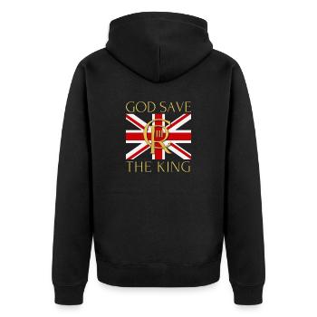 Britischer König Krönung Charles England Flagge - Unisex Premium Bio Zip Hoodie - Schwarz - Hinten - Nico (187cm)