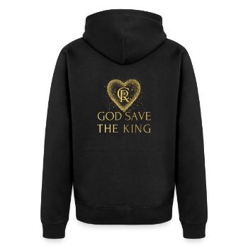 Britischer König Krönung Charles England Flagge - Unisex Premium Bio Zip Hoodie - Schwarz - Hinten - Nico (187cm)