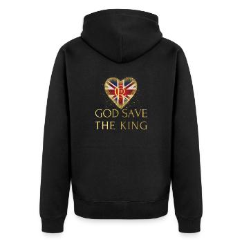 Britischer König Krönung Charles England Flagge - Unisex Premium Bio Zip Hoodie - Schwarz - Hinten - Nico (187cm)