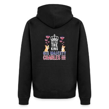 British King Coronation Charles England Flag - Unisex Premium Organic Zip Hoodie - black - Back - Nico (187cm)