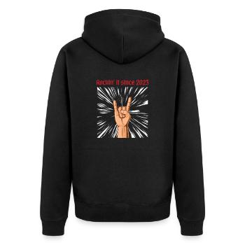 Rockin it since 2023 Heavy Metal Geburtstag Gruß - Unisex Premium Bio Zip Hoodie - Schwarz - Hinten - Nico (187cm)