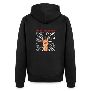 Rockin it since 1979 Heavy Metal Geburtstag Gruß - Unisex Premium Bio Zip Hoodie - Schwarz - Hinten - Nico (187cm)