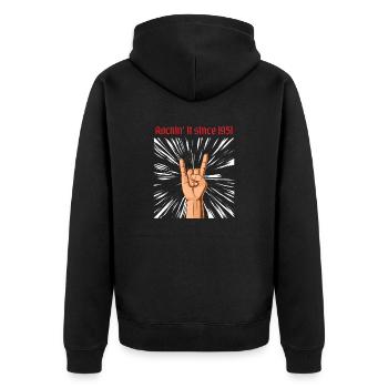 Rockin it since 1951 Heavy Metal Geburtstag Gruß - Unisex Premium Bio Zip Hoodie - Schwarz - Hinten - Nico (187cm)