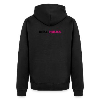 Dieselholics schwarz pink - Unisex Premium Bio Zip Hoodie - Schwarz - Hinten - Nico (187cm)