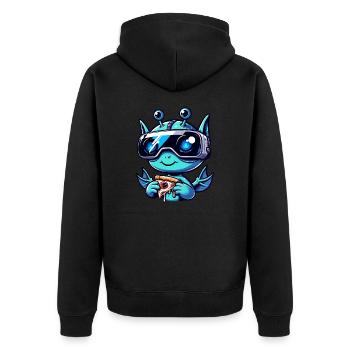 Alien Sci-Fi VR Pizza Party, Außerirdisches Vergnü - Unisex Premium Bio Zip Hoodie - Schwarz - Hinten - Nico (187cm)