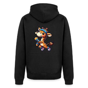 Jogging Giraffe Fitness Cartoon - Unisex Premium Organic Zip Hoodie - black - Back - Nico (187cm)