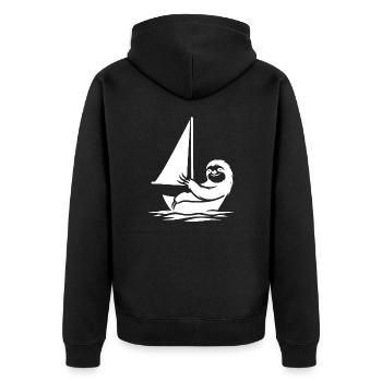 Minimalist Sailing Dinghy Sloth Summer - Unisex Premium Organic Zip Hoodie - black - Back - Nico (187cm)