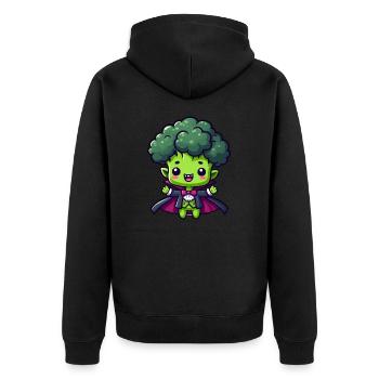 Süßer Halloween Brokkoli Vampir Cartoon Grün - Unisex Premium Bio Zip Hoodie - Schwarz - Hinten - Nico (187cm)