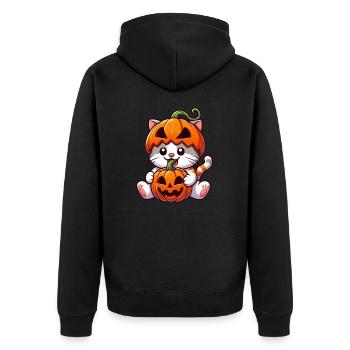 Mignon Halloween chat citrouille dessin animé - Veste à capuche bio Premium Unisexe - noir - Dos - Nico (187cm)