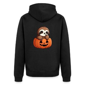 Halloween Faultier Kürbis Hexenhut Süßes Cartoon - Unisex Premium Bio Zip Hoodie - Schwarz - Hinten - Nico (187cm)