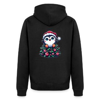 Lustiger Pinguin Weihnachtsbaum Skurril - Unisex Premium Bio Zip Hoodie - Schwarz - Hinten - Nico (187cm)