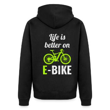 E-Bike Elektro-Fahrrad E-Radfahrer Fahrradfahrer - Unisex Premium Bio Zip Hoodie - Schwarz - Hinten - Nico (187cm)
